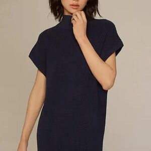 The By Anthropologie blue short-sleeve mock-neck sweater mini dress size S